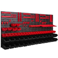 Darbnīcas plaukts sienas plaukts 1728 x 780 mm kraušanas kastes sarkans melns instrumentu turētājs uzglabāšanas tvertņu plauktu sistēma (56 kastes sarkanas/melnas) cena un informācija | Instrumentu kastes | 220.lv