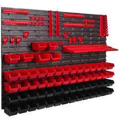 Darbnīcas plaukti 1152 x 780 mm sakraujami kastes uzglabāšanas sistēma sienas plaukts instrumentu turētāji tvertni plauktu uzglabāšanas tvertnes īpaši izturīgas sienas plākšņu plaukts paplašināms (62 kastes sarkans/melns) cena un informācija | Instrumentu kastes | 220.lv