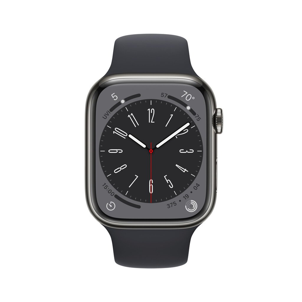 Apple Watch Series 8 GPS + Cellular 45mm Graphite Stainless Steel Case ,Midnight Sport Band - MNKU3EL/A LV-EE цена и информация | Viedpulksteņi (smartwatch) | 220.lv