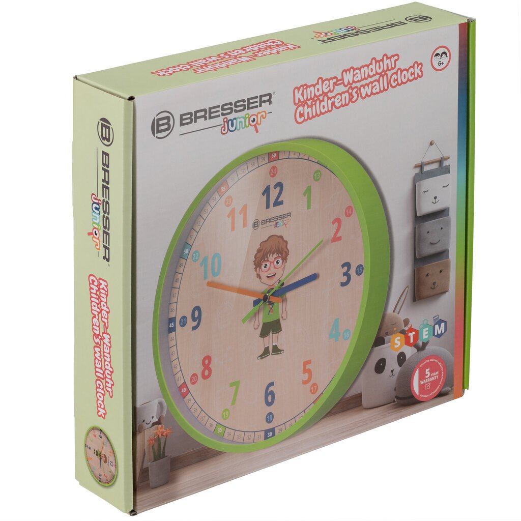 BRESSER JUNIOR bērnu sienas pulkstenis, zaļš cena un informācija | Pulksteņi | 220.lv