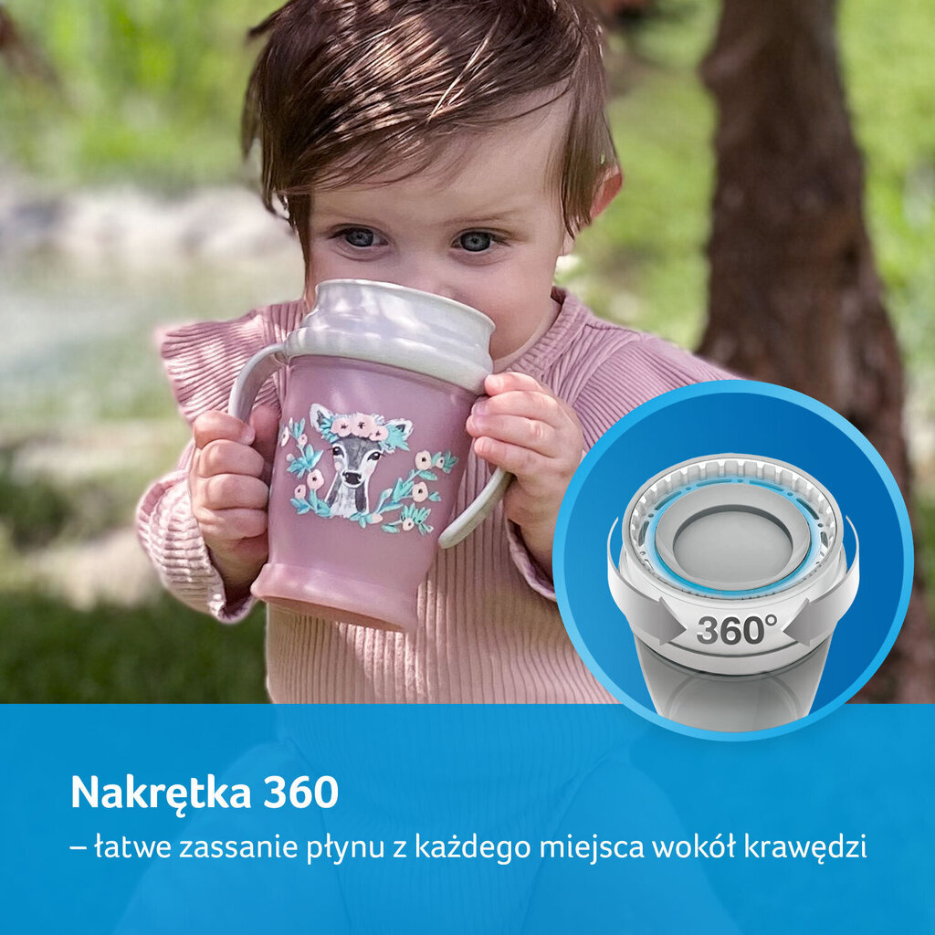 Krūze ar rokturiem Lovi 360 Wild Soul Girl, rozā, 250 ml, 9 mēn+ cena un informācija | Bērnu trauki, piena uzglabāšanas trauciņi un piederumi | 220.lv