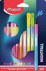 Фломастеры MAPED Nightfall 0.8 мм, 12 цветов цена и информация | Принадлежности для рисования, лепки | 220.lv