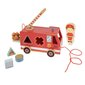 Koka ugunsdzēsēju mašīna ar klucīšiem un virvi Smiki cena un informācija | Rotaļlietas zīdaiņiem | 220.lv