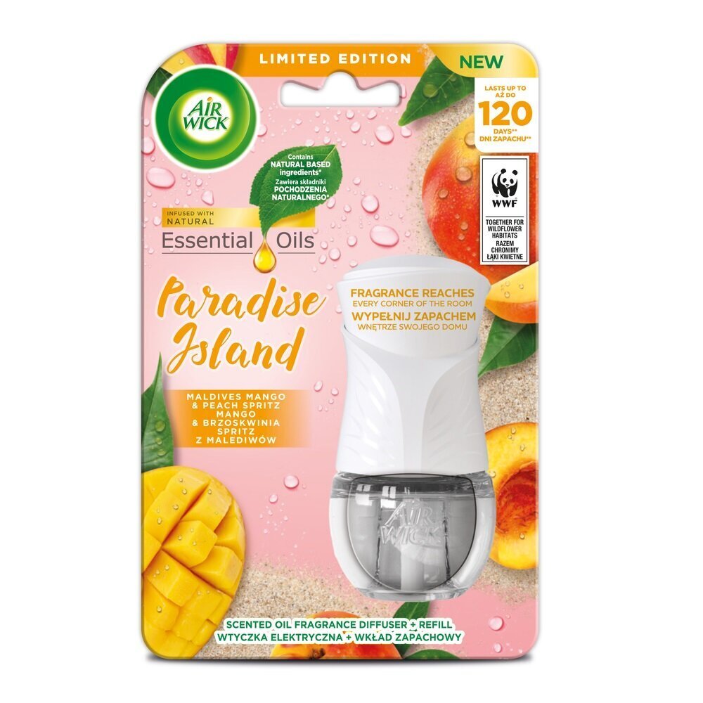 Elektriskais gaisa atsvaidzinātājs un pildviela Air Wick set Paradise Island Mango & Peach Spritz no Maldīvu salām, 19 ml cena un informācija | Mājas aromāti | 220.lv