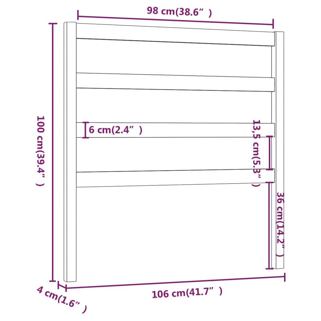 Gultas galvgalis, 106x4x100cm, priedes masīvkoks cena un informācija | Gultas | 220.lv