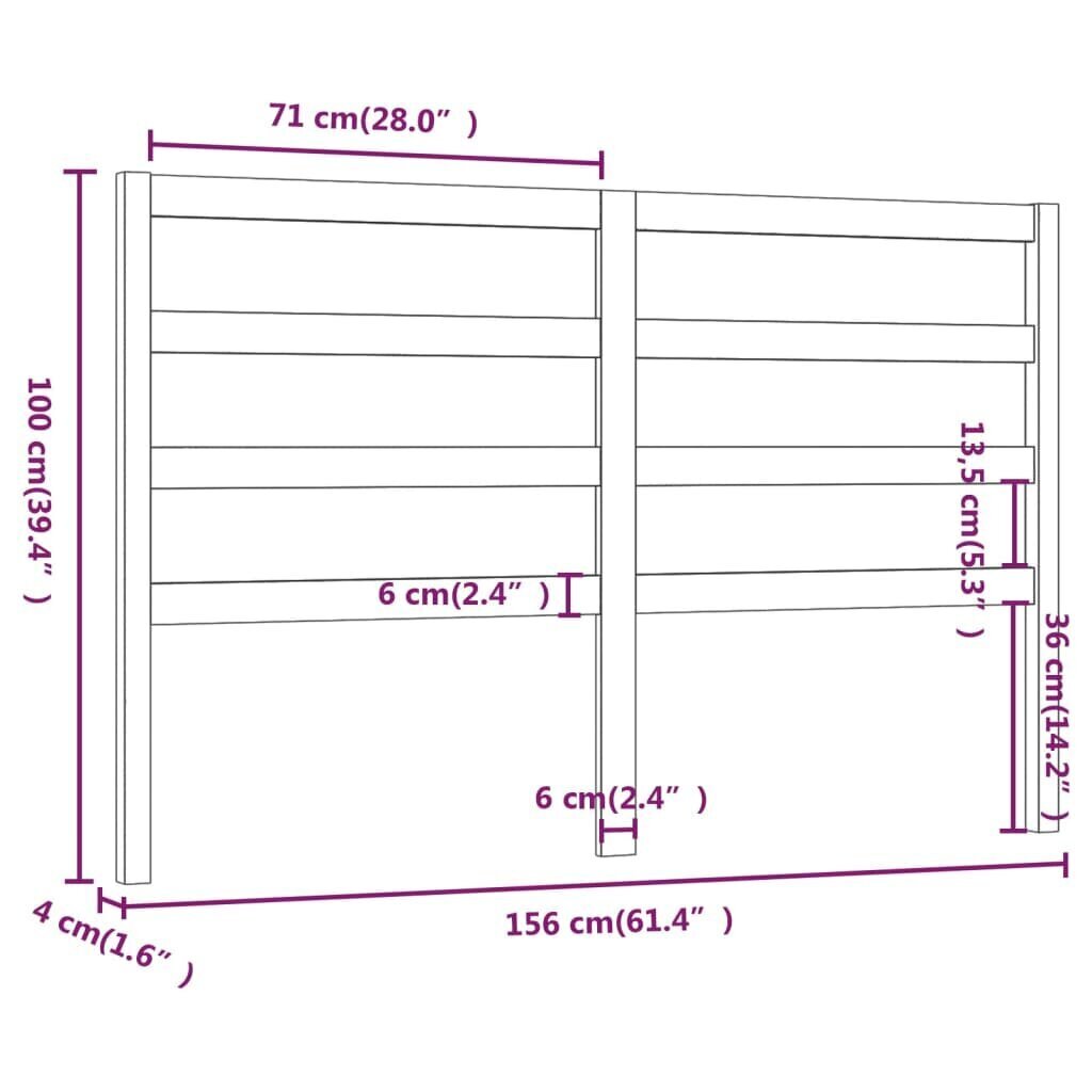 Gultas galvgalis, medus brūns, 156x4x100cm, priedes masīvkoks cena un informācija | Gultas | 220.lv