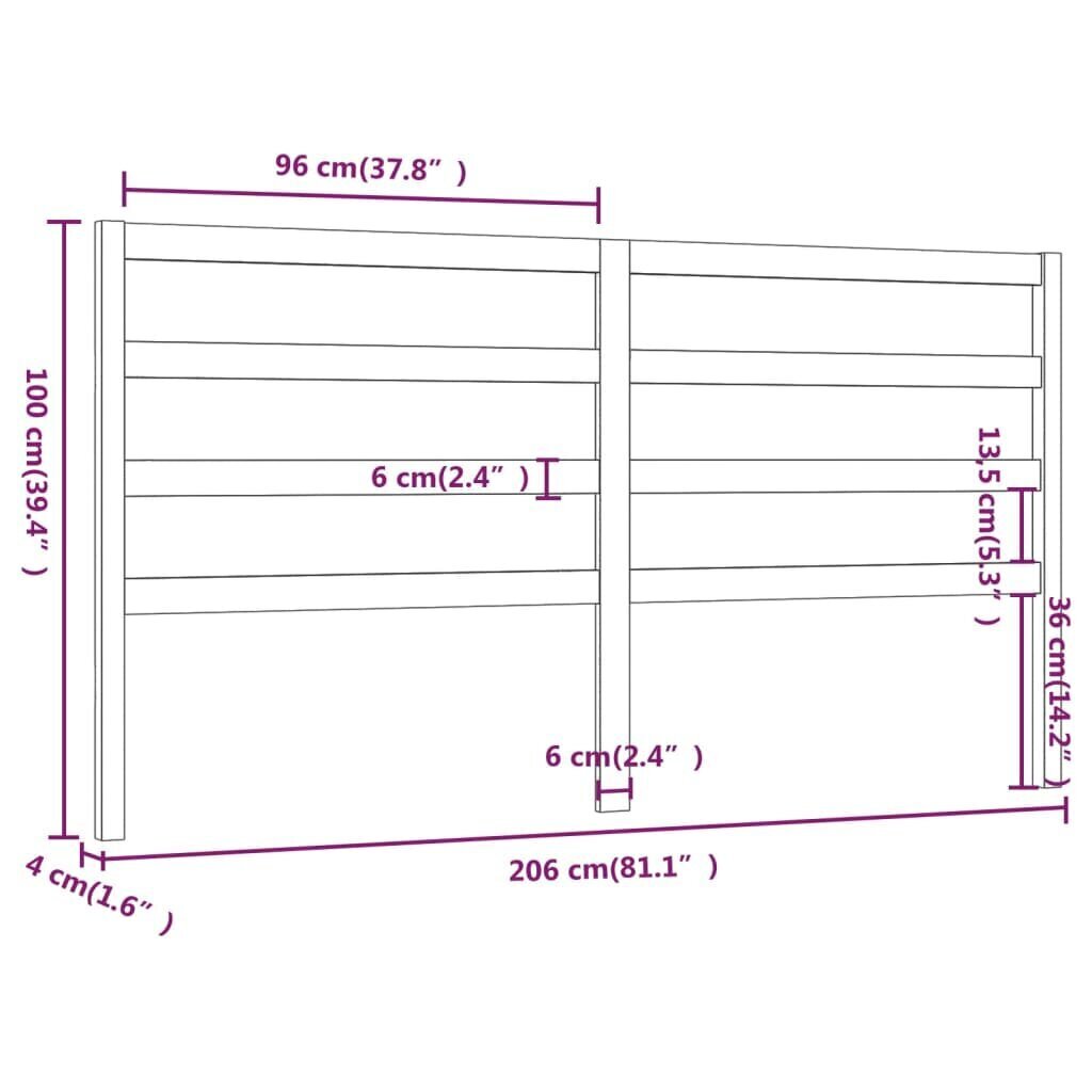 Gultas galvgalis, pelēks, 206x4x100cm, priedes masīvkoks cena un informācija | Gultas | 220.lv