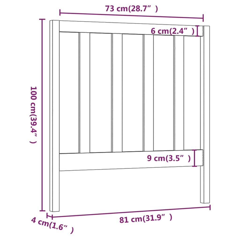 Gultas galvgalis, melns, 81x4x100cm, priedes masīvkoks cena un informācija | Gultas | 220.lv