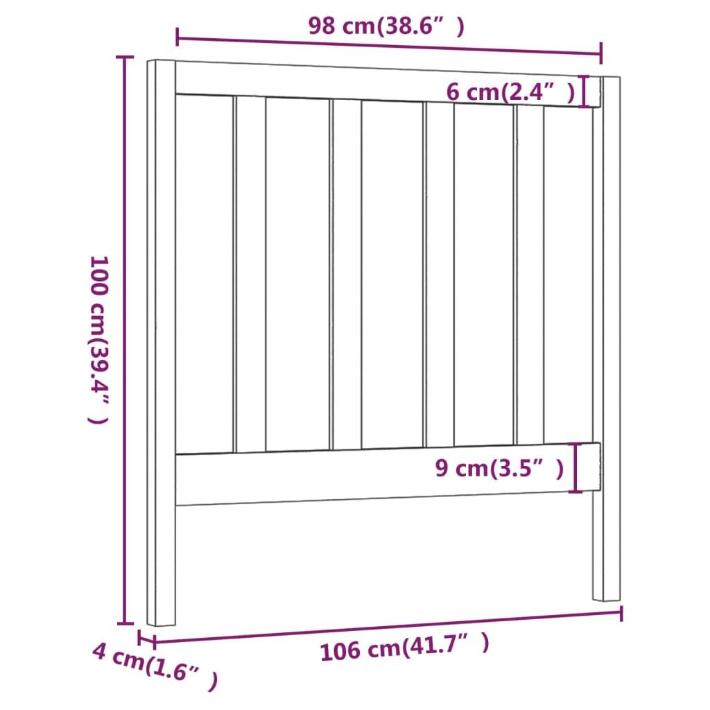 Gultas galvgalis, 106x4x100cm, priedes masīvkoks cena un informācija | Gultas | 220.lv