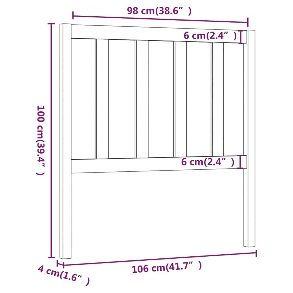 Gultas galvgalis, 106x4x100cm, priedes masīvkoks cena un informācija | Gultas | 220.lv