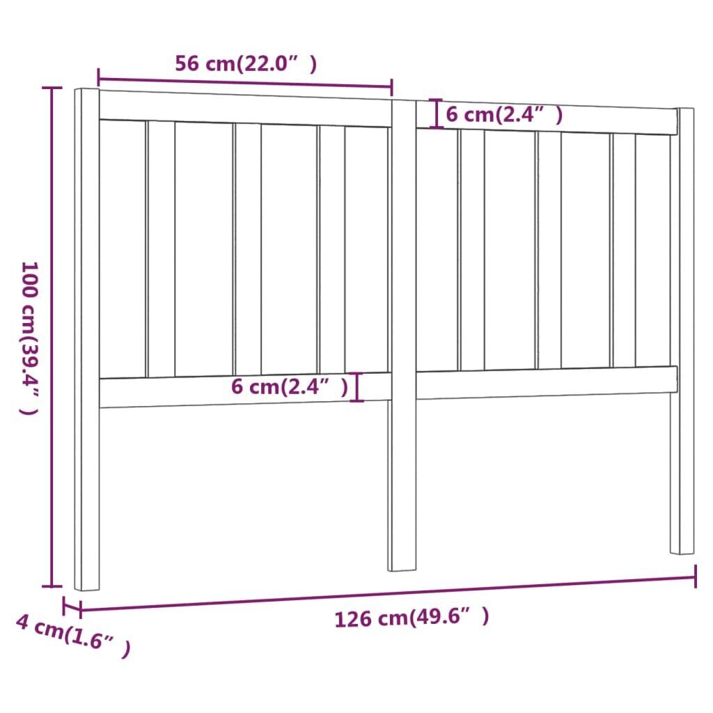 Gultas galvgalis, melns, 126x4x100cm, priedes masīvkoks cena un informācija | Gultas | 220.lv