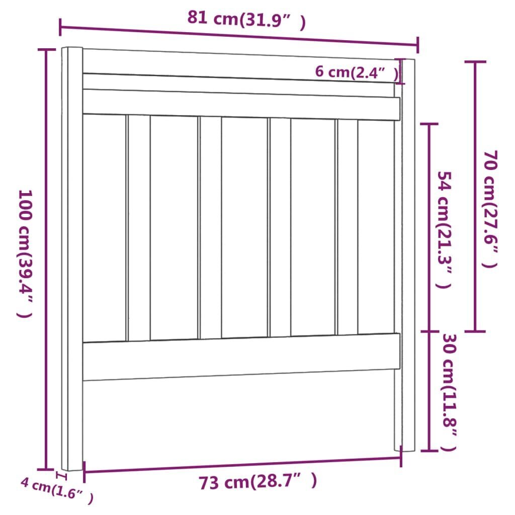 Gultas galvgalis, melns, 81x4x100cm, priedes masīvkoks cena un informācija | Gultas | 220.lv