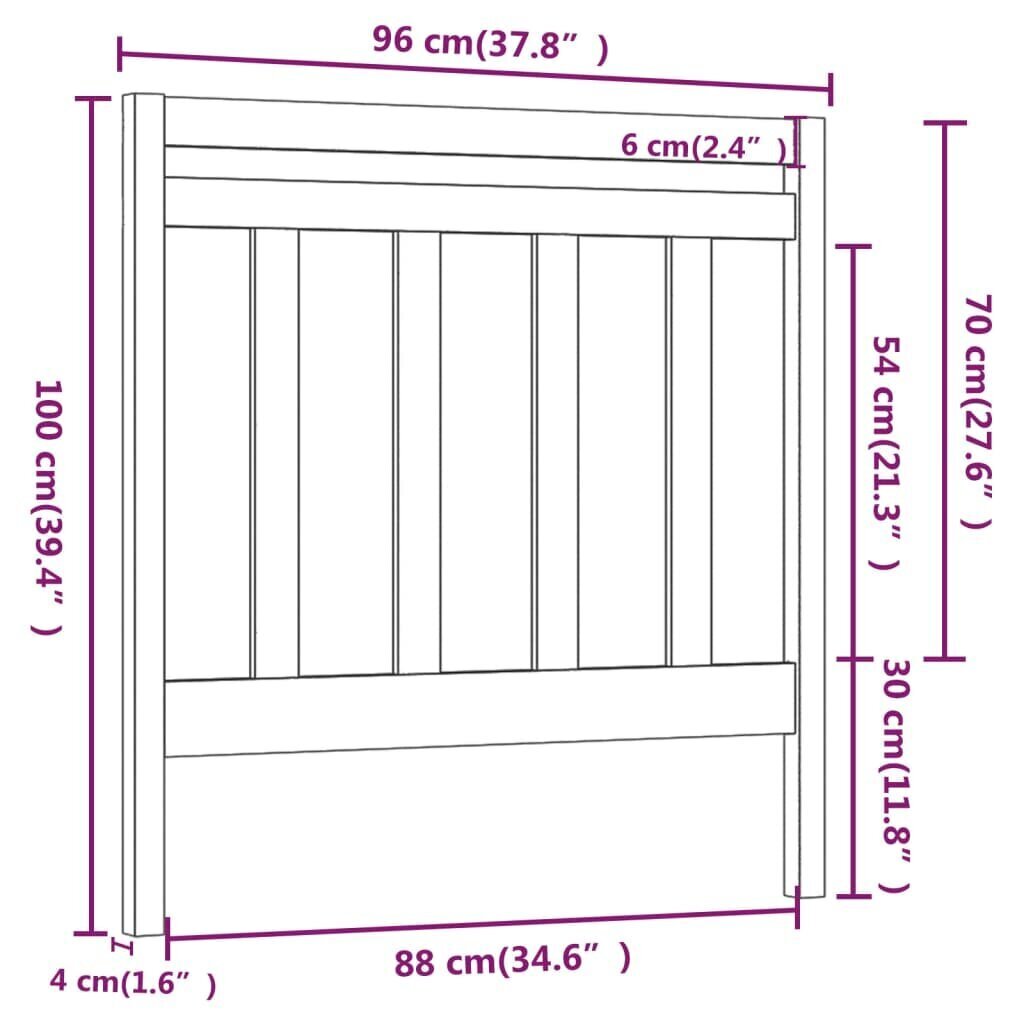 Gultas galvgalis, pelēks, 96x4x100cm, priedes masīvkoks cena un informācija | Gultas | 220.lv