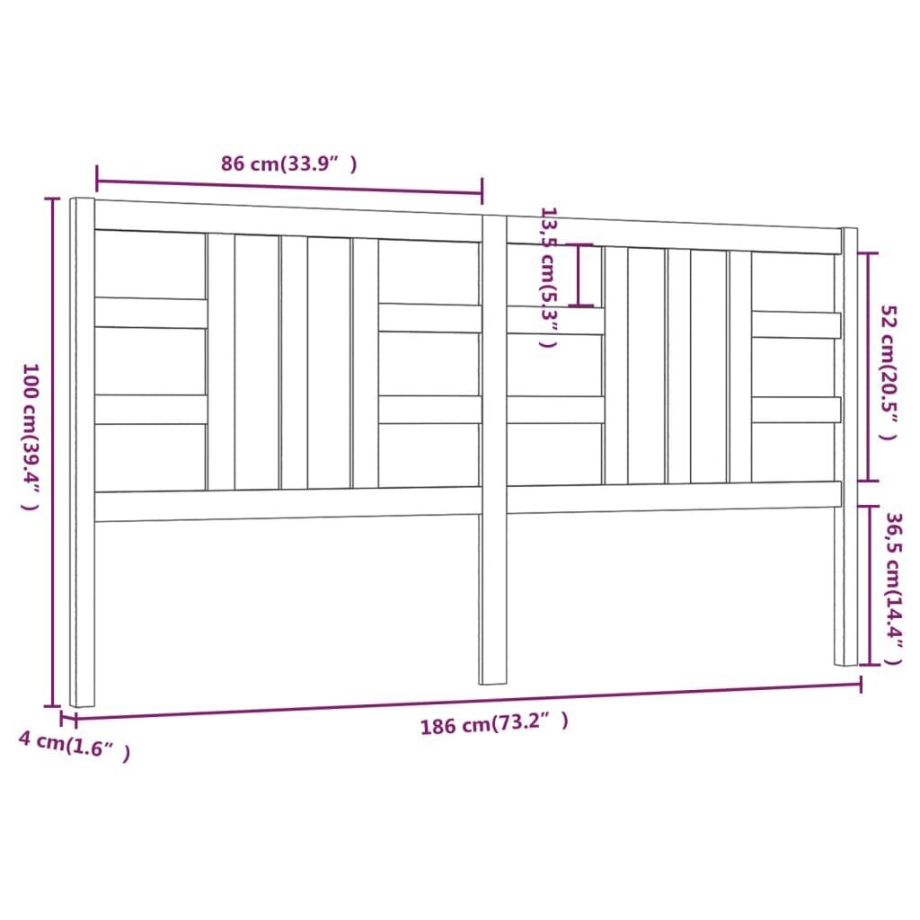 Gultas galvgalis, melns, 186x4x100cm, priedes masīvkoks cena un informācija | Gultas | 220.lv