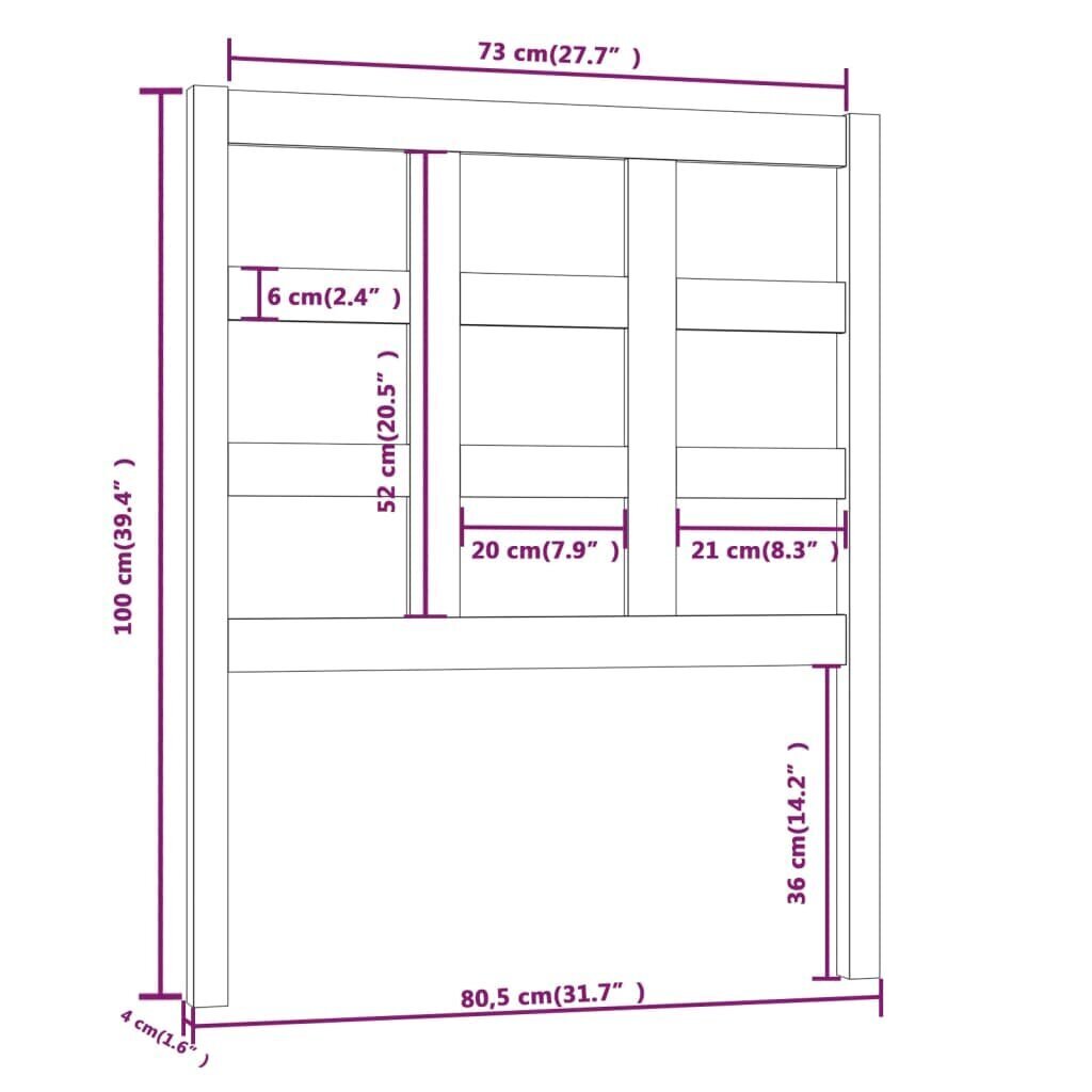 Gultas galvgalis, medus brūns, 80,5x4x100cm, priedes masīvkoks cena un informācija | Gultas | 220.lv