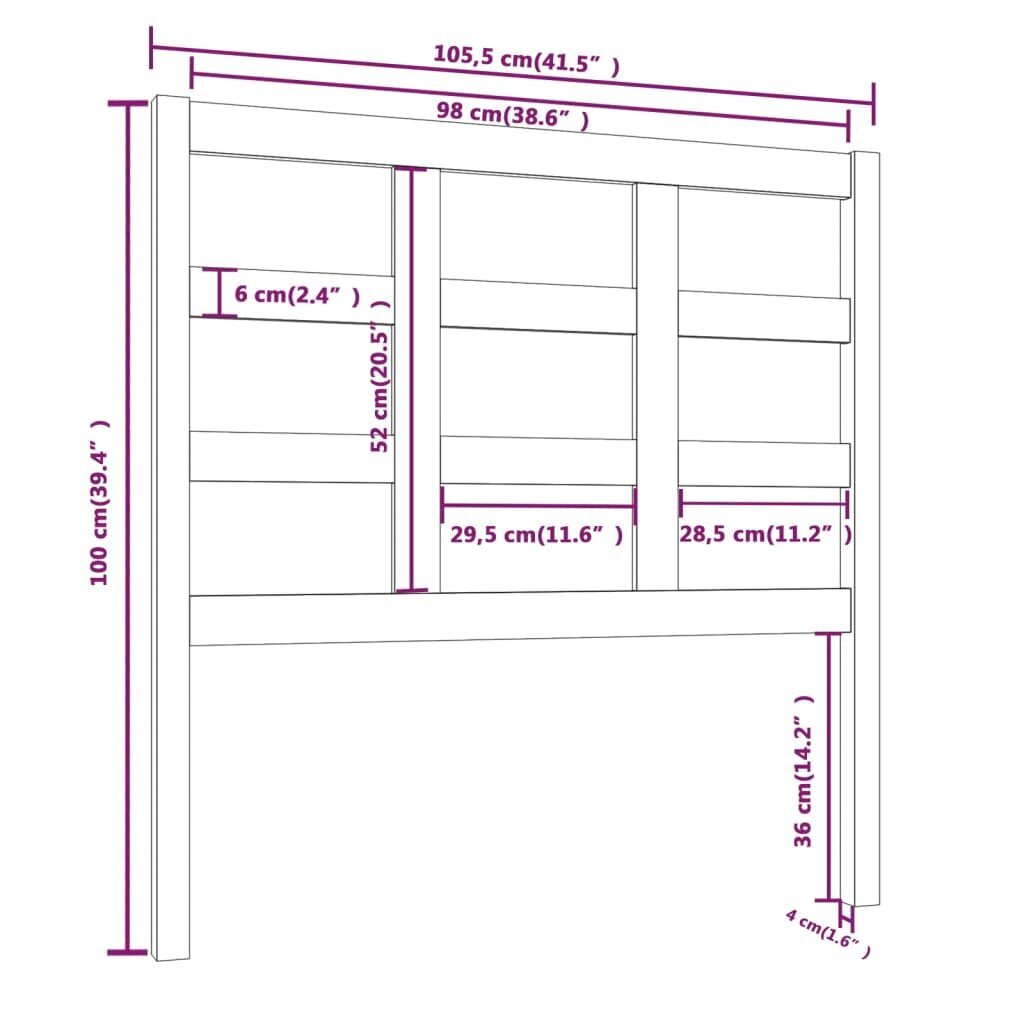 Gultas galvgalis, melns, 105,5x4x100cm, priedes masīvkoks cena un informācija | Gultas | 220.lv