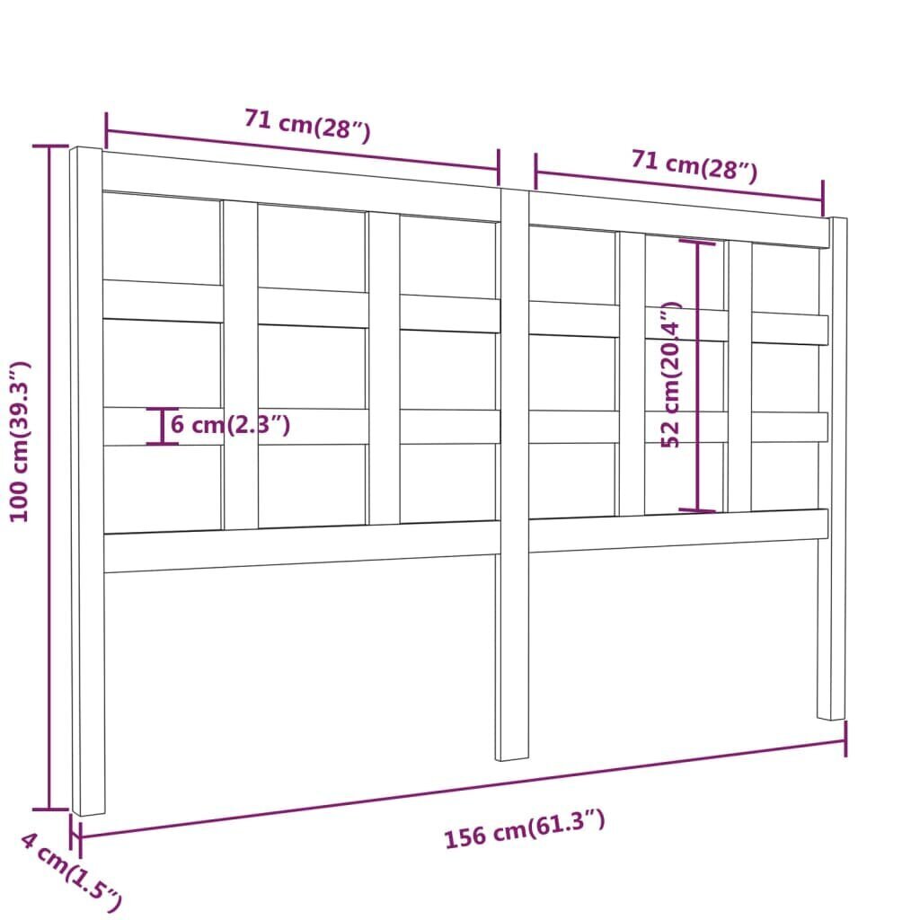 Gultas galvgalis, melns, 156x4x100cm, priedes masīvkoks cena un informācija | Gultas | 220.lv