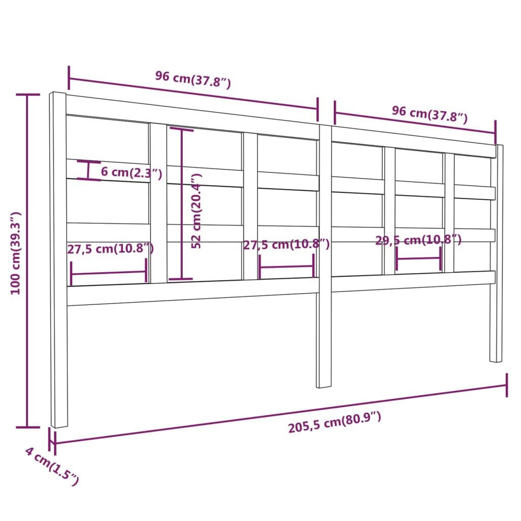 Gultas galvgalis, melns, 205,5x4x100cm, priedes masīvkoks cena un informācija | Gultas | 220.lv