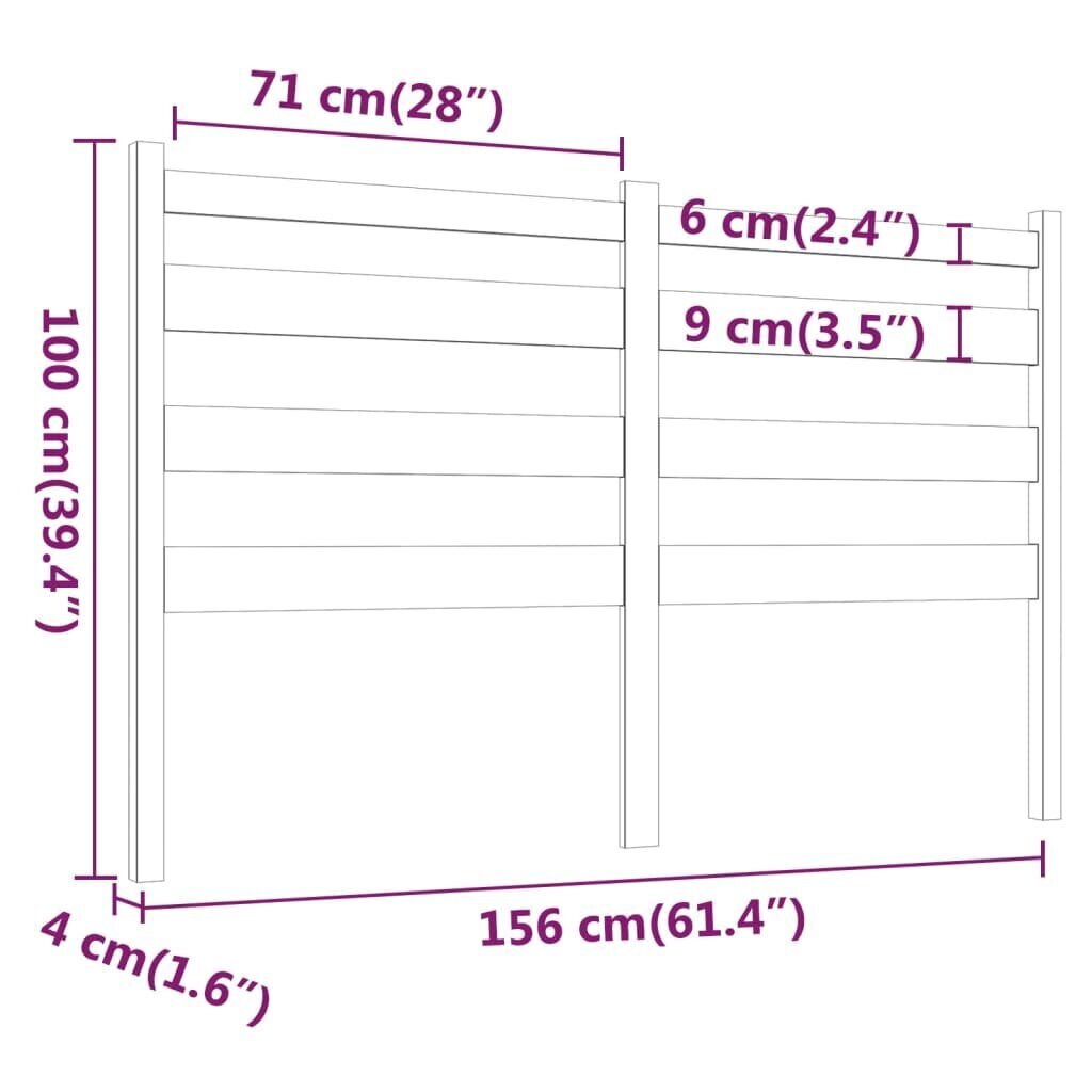 Gultas galvgalis, melns, 156x4x100cm, priedes masīvkoks cena un informācija | Gultas | 220.lv