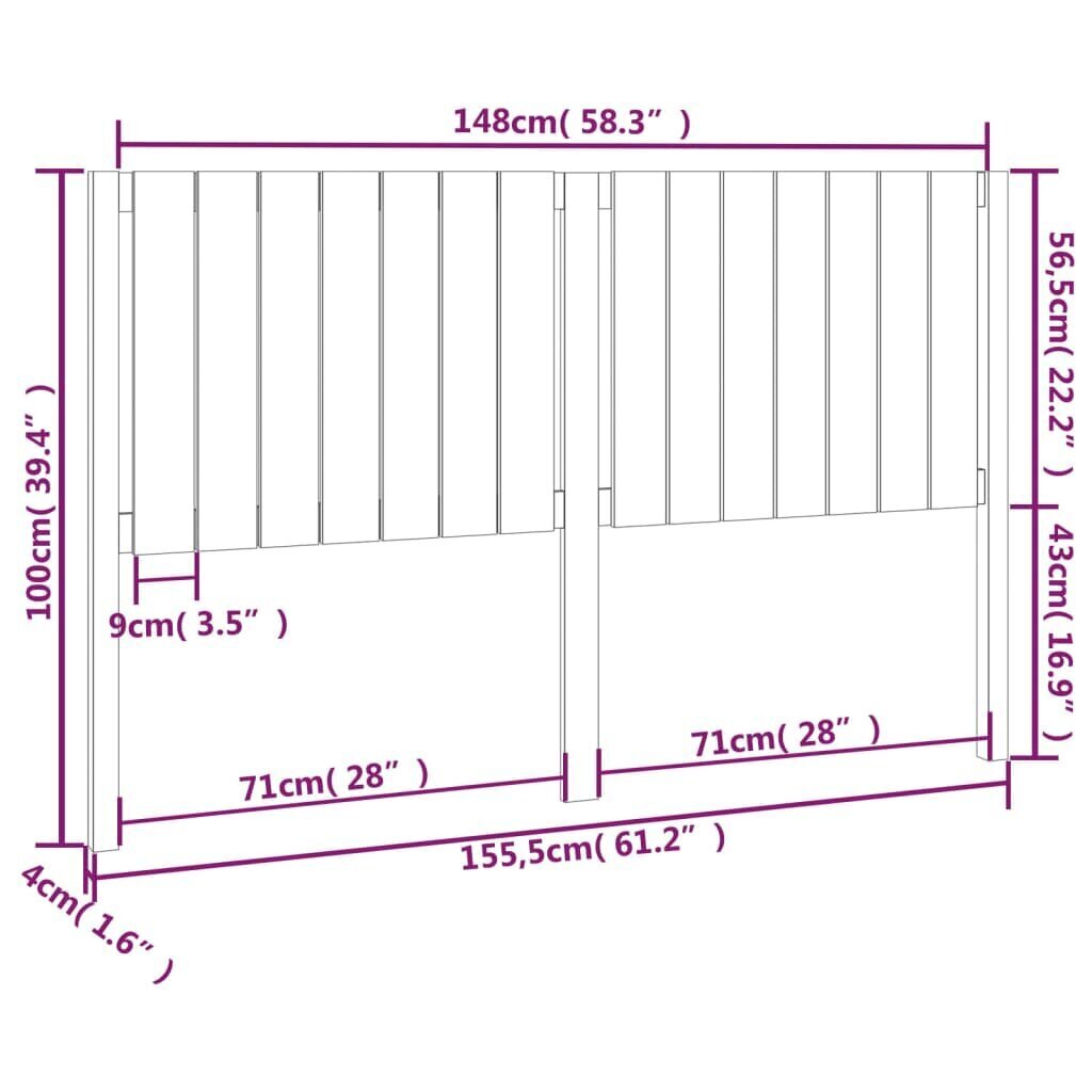 Gultas galvgalis, medus brūns, 155,5x4x100cm, priedes masīvkoks cena un informācija | Gultas | 220.lv