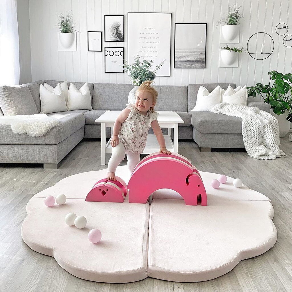 MeowBaby® rotaļu paklājs 160x160cm Baby Cloud salokāms, gaiši rozā, gaiši rozā, gaiši rozā cena un informācija | Attīstošie paklājiņi | 220.lv