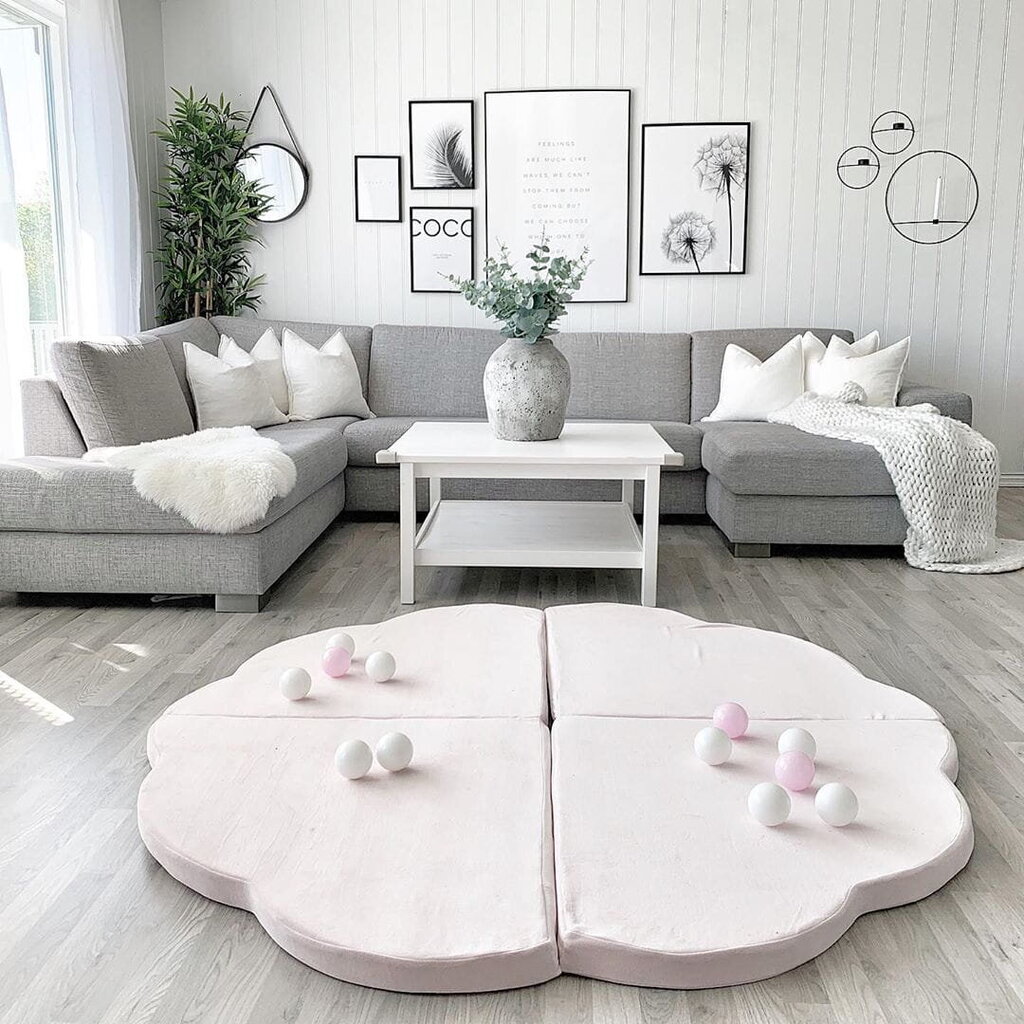 MeowBaby® rotaļu paklājs 160x160cm Baby Cloud salokāms, gaiši rozā, gaiši rozā, gaiši rozā cena un informācija | Attīstošie paklājiņi | 220.lv