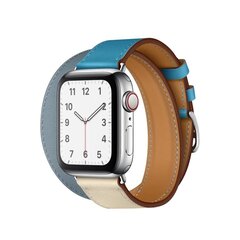 Double Tour Кожаный ремешок для Apple Watch — Bleu Lin/Craie/Bleu du Nord 42/44/45мм цена и информация | Аксессуары для смарт-часов и браслетов | 220.lv