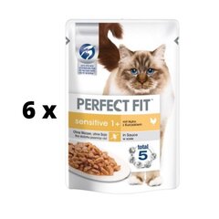 Консервы Perfect Fit в пакетиках для чувствительных кошек, с курицей, 85г x 6 шт. упаковка цена и информация | Консервы для котов | 220.lv
