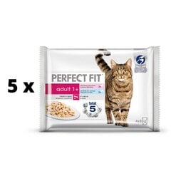 Konservi PERFECT FIT pieaugušiem kaķiem ar lasi/balto zivi, 4x85 g x 5 gab. cena un informācija | Konservi kaķiem | 220.lv