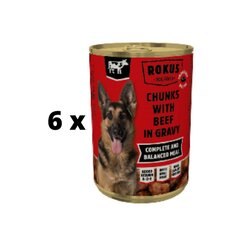 Suņu konservi ROKUS, ar liellopu gaļu, 1240 g x 6 gab. cena un informācija | Konservi suņiem | 220.lv