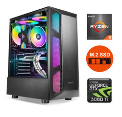 Gamer Ryzen 5 5600X 16GB DDR4 256GB SSD NVME 1TB HDD RTX 3060 Ti Windows 10 Stacionārais dators cena un informācija | Stacionārie datori | 220.lv