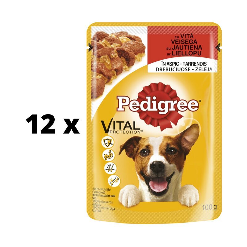 Suņu barība PEDIGREE, ar liellopu gaļu, maisos, 100 g x 12 gab. cena un informācija | Konservi suņiem | 220.lv
