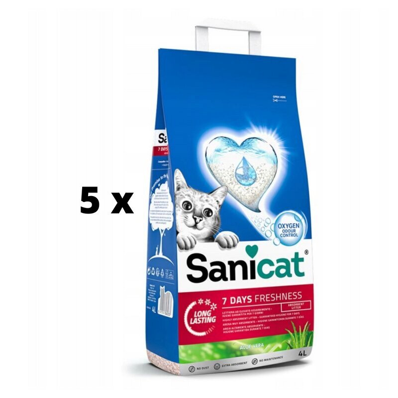 Kaķu pakaiši SANICAT Aloe vera, 4 l x 5 gab. iepakojums цена и информация | Smiltis un pakaiši | 220.lv