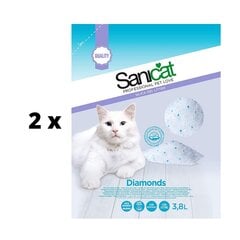 Kaķu pakaiši SANICAT Diamonds, izgatavoti no silikagela, 3,8 l x 2 gab. iepakojums cena un informācija | Smiltis un pakaiši | 220.lv