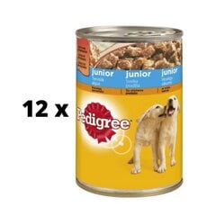 Консервированный корм для собак Pedigree Junior с курицей, упаковка 12 шт. по 400 г цена и информация | Консервы для собак | 220.lv