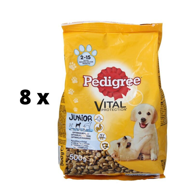 Sausā suņu barība PEDIGREE Junior, ar vistu, 500 g x 8 gab. цена и информация | Sausā barība suņiem | 220.lv