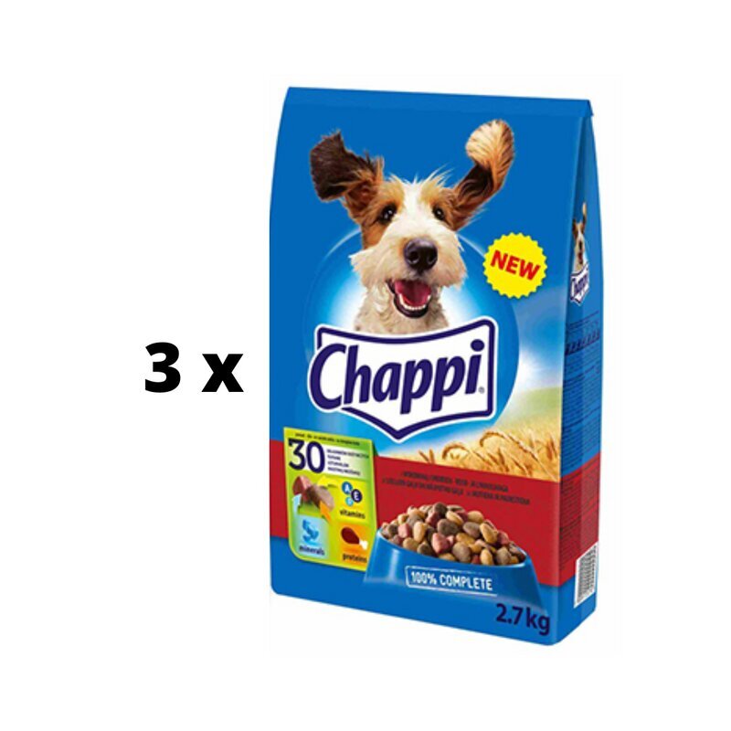 Sausā barība suņiem CHAPPI ar liellopa gaļu un dārzeņiem, 2,7 kg x 3 gab. цена и информация | Sausā barība suņiem | 220.lv