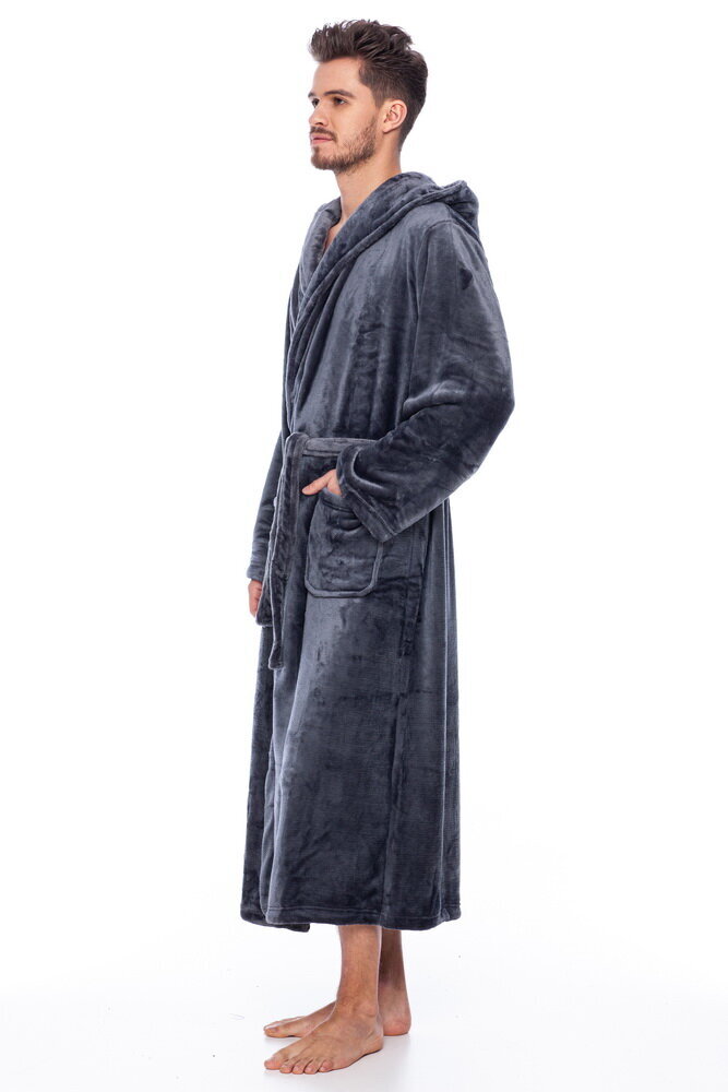 Vīriešu halāts ar kapuci, pelēks цена и информация | Vīriešu halāti, pidžamas | 220.lv