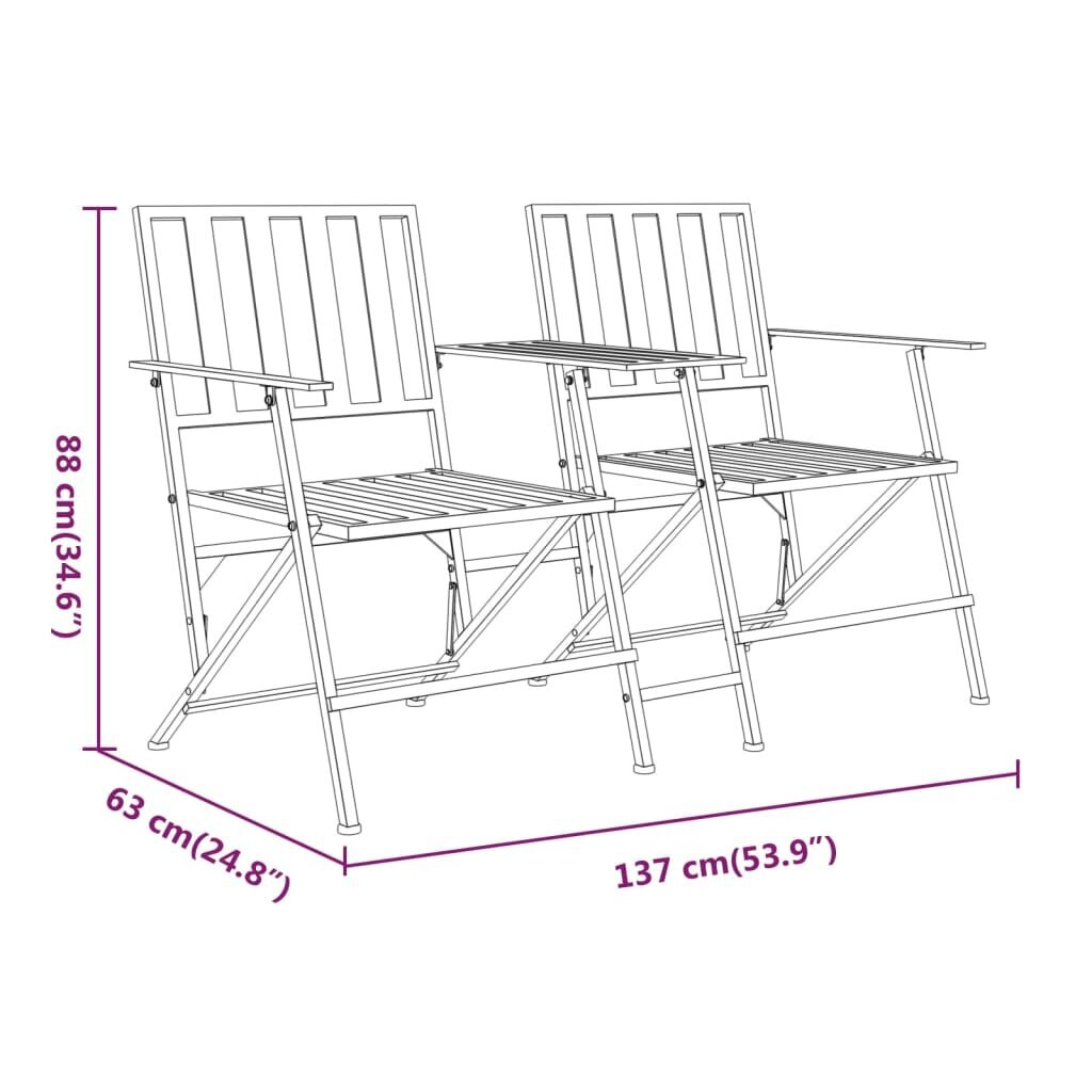 Dubults saliekams dārza sols, melns, 137 cm, tērauds cena un informācija | Dārza soli | 220.lv