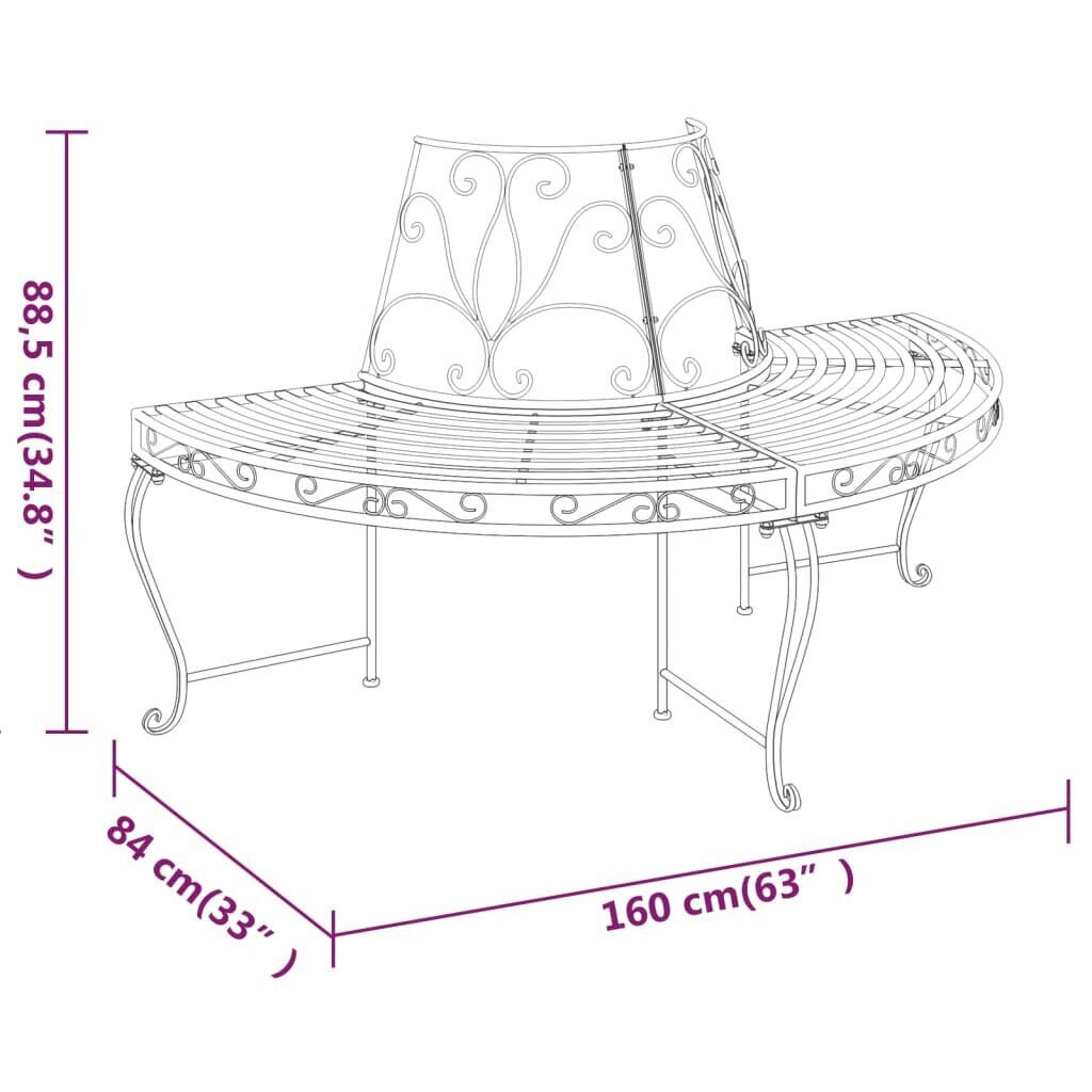 Pusapaļais sols ap koku, melns, 160 cm, tērauds цена и информация | Dārza soli | 220.lv