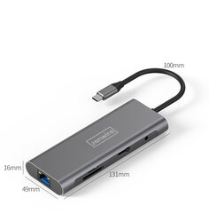 Adapteris 9 in 1 HUB USB-C Thunderbolt 3.0 (HDMI 4K 3x USB 3.0 Ethernet RJ-45 JACK SD PD) Apple Macbook Pro Air M1, Dell, HP, Asus Zenbook цена и информация | Адаптеры и USB разветвители | 220.lv