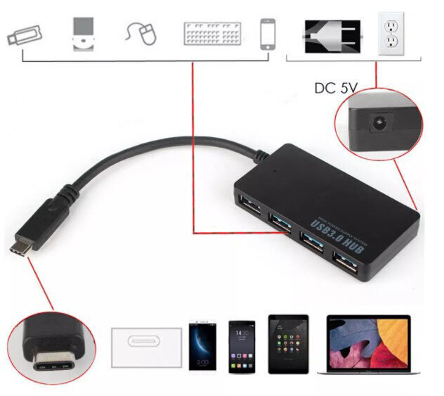 USB-C centrmezgls 4 x USB 3.0 SALĪTĀJA POSTU REPLIKATORS цена и информация | Adapteri un USB centrmezgli | 220.lv