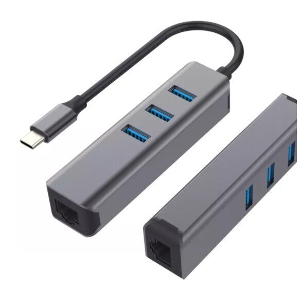 HUB USB-C Ethernet Gigabit RJ45 adapteris 3x USB 3.0 cena un informācija | Adapteri un USB centrmezgli | 220.lv