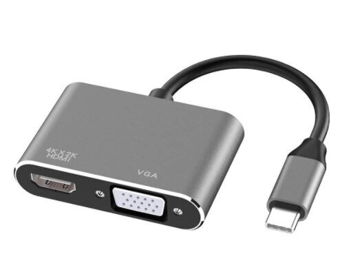 ADAPTERA centrmezgls USB-C 2W1 HDMI 4K VGA M1 cena un informācija | Adapteri un USB centrmezgli | 220.lv