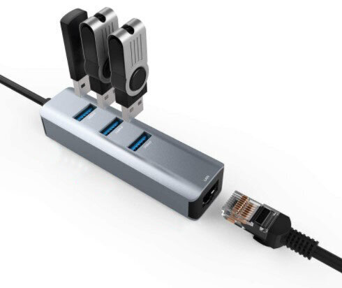 Adapteris - Tīkla karte 3x USB 3.0 GIGABIT LAN 1000Mbs RJ45 cena un informācija | Adapteri un USB centrmezgli | 220.lv