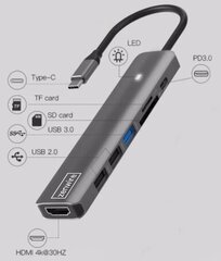 HUB Adapteris USB-C 7in1 HDMI 4K USB 3.0 SD PD M1 LED Zenwire цена и информация | Адаптеры и USB разветвители | 220.lv