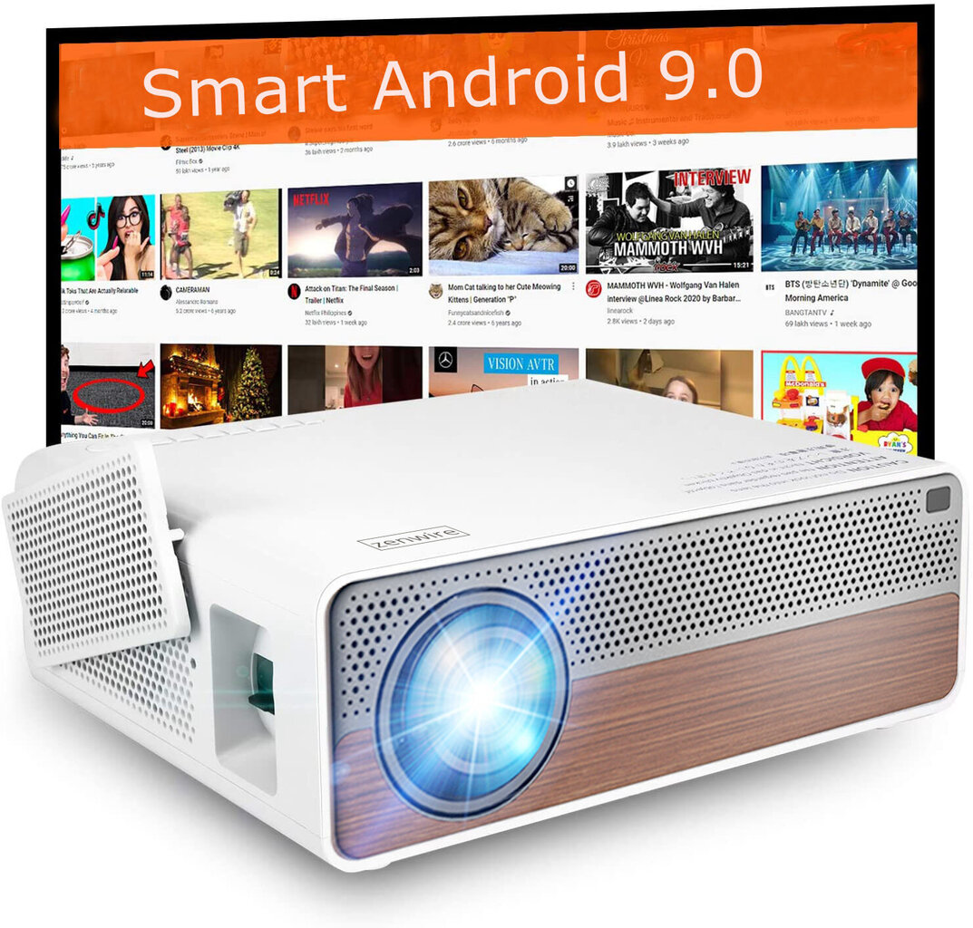 Projektors Full HD 4K projektor 9200lm 5000: 1 300" Android 9.0 WiFi 2.4 / 5 GHz Airplay Miracast Bluetooth 5.1 HDMI / VGA / Audio / LAN Zenwire Q9 цена и информация | Projektori | 220.lv