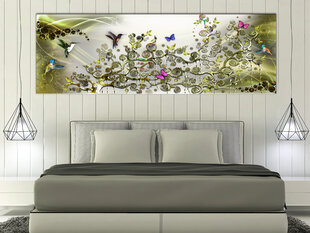 Glezna - Hummingbirds Dance (1 Part) Green Narrow 135x45 cm cena un informācija | Gleznas | 220.lv