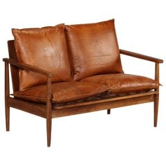 Dīvānu komplekts, 3-daļīgs, brūns, īsta āda un akācijas masīvs цена и информация | Диваны | 220.lv