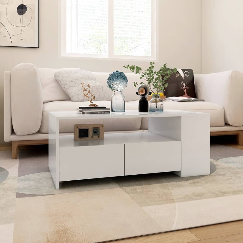 Kafijas galdiņš, balts, 102x55x42cm, apstrādāts koks cena un informācija | Žurnālgaldiņi | 220.lv